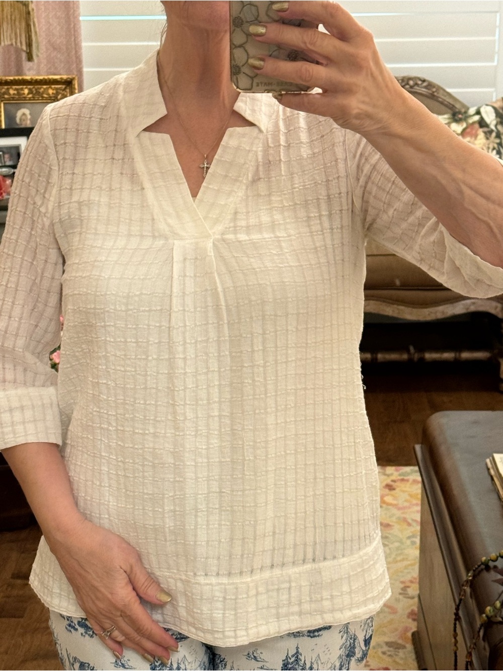 Soft Surroundings Creamy white Textured V-Neck Tunic Top